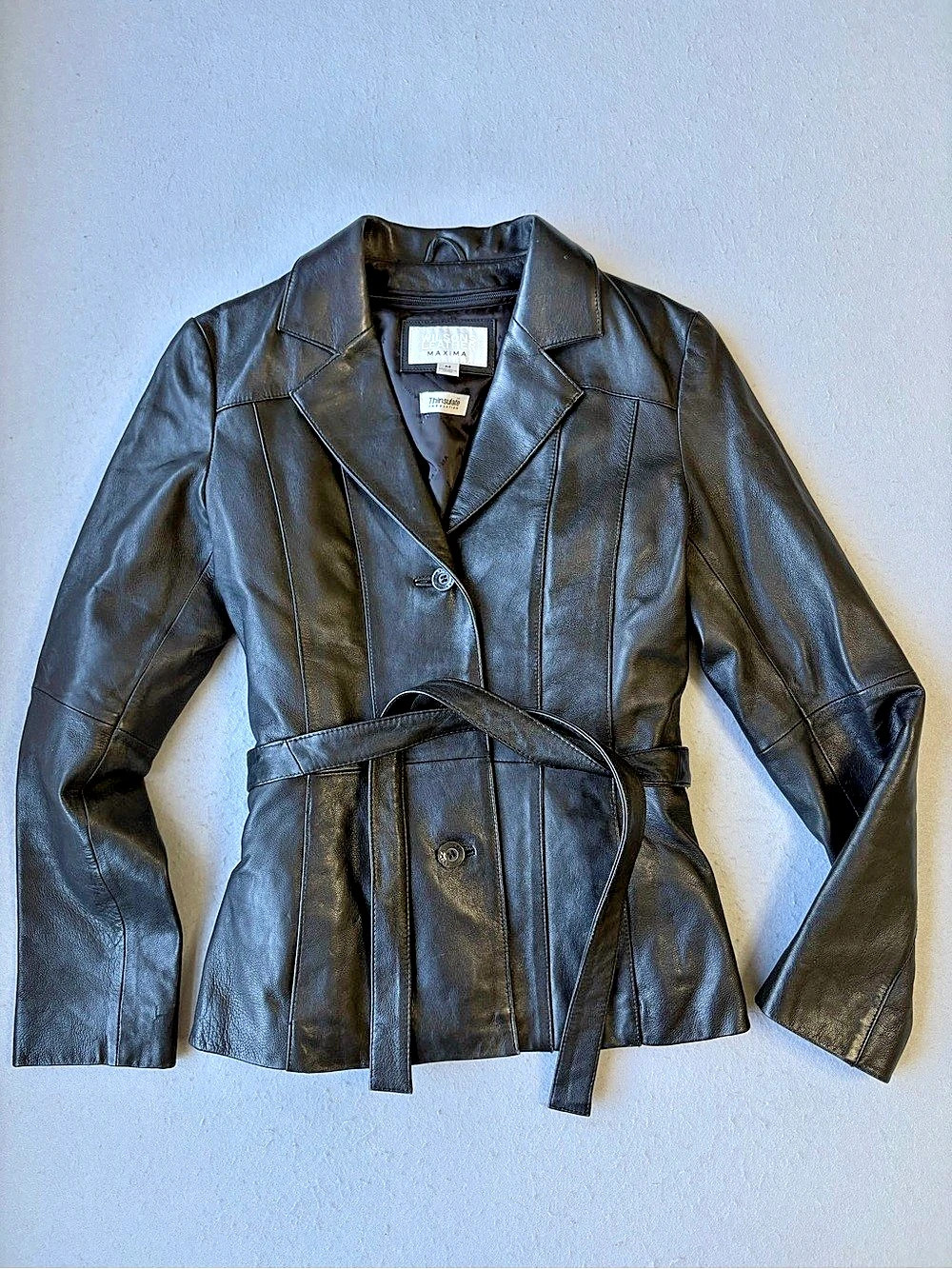 Wilson Leather Maxima Leather Black Belted Thinsulate Jacket Size Medium